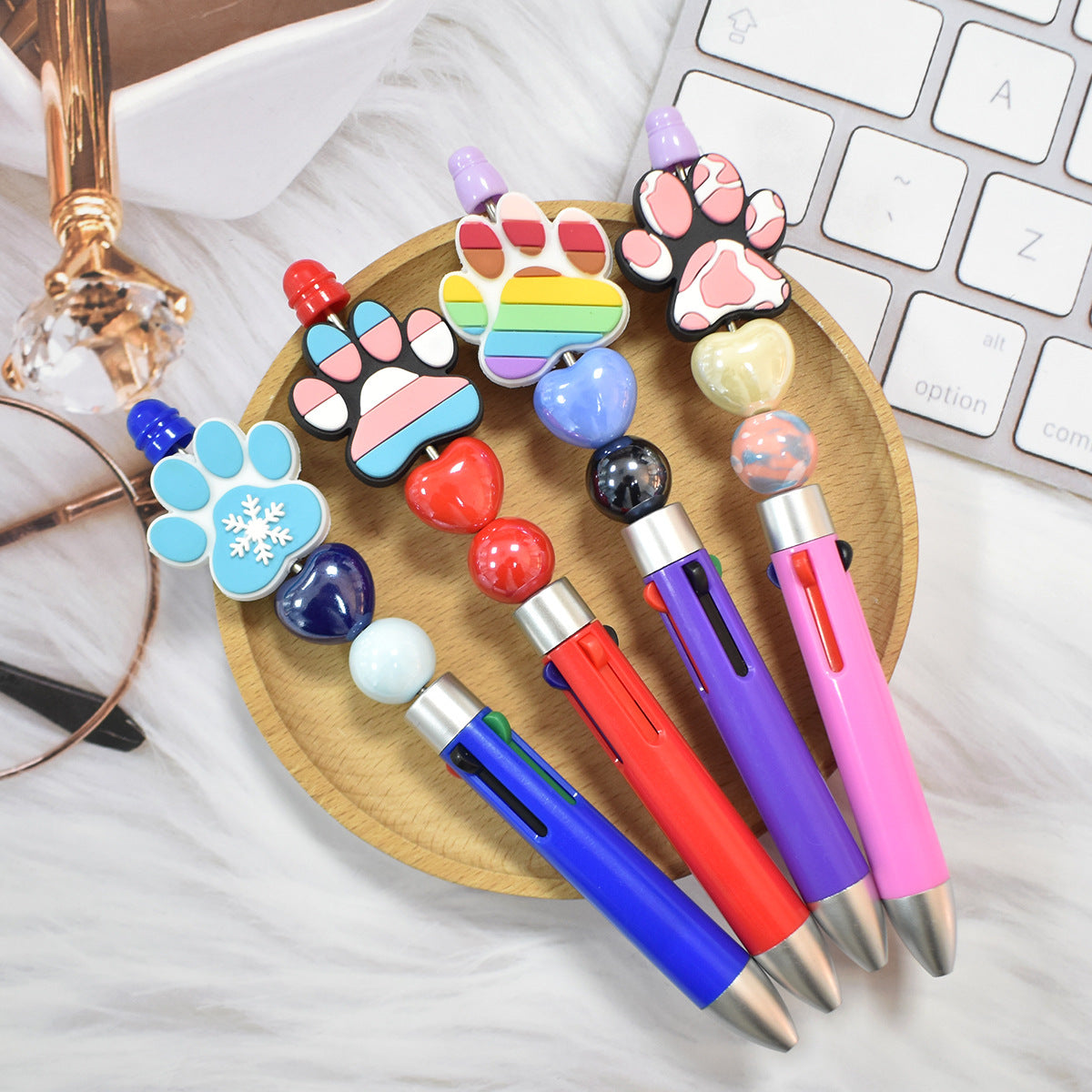 Wholesale  Random 100pcs/pack  Cute dog paw print PVC soft rubber ballpoint pen handmade beading